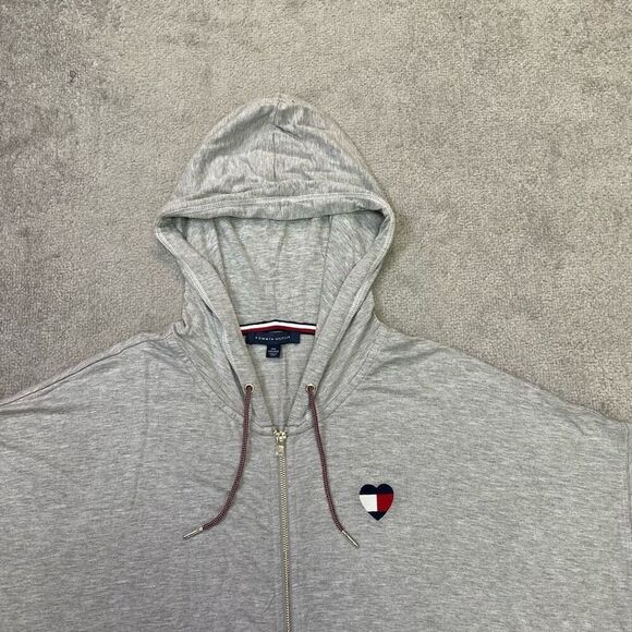 Tommy Hilfiger Womens Full Zip Embroidered Heart Logo Hoodie Gray XXL NWOT - Picture 2 of 6
